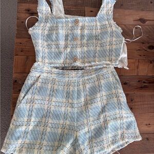 Endless Rose Light Blue and Cream Tweed Shorts Set